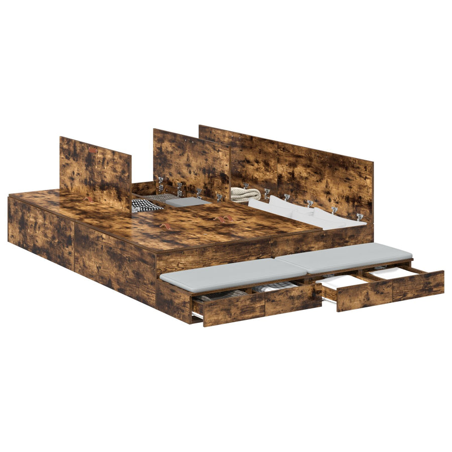 Opbergbedframe Bruin Engineered Hout 135,5 X 190 X 31,5 Cm Artisanaal Eiken