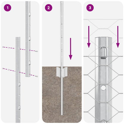 Schutting Palen 22 Stuks U-Kanaal 120 Cm Gegalvaniseerd Staal,  Zeshoekige Schutting 1,2X100 M Gegalvaniseerd Staal