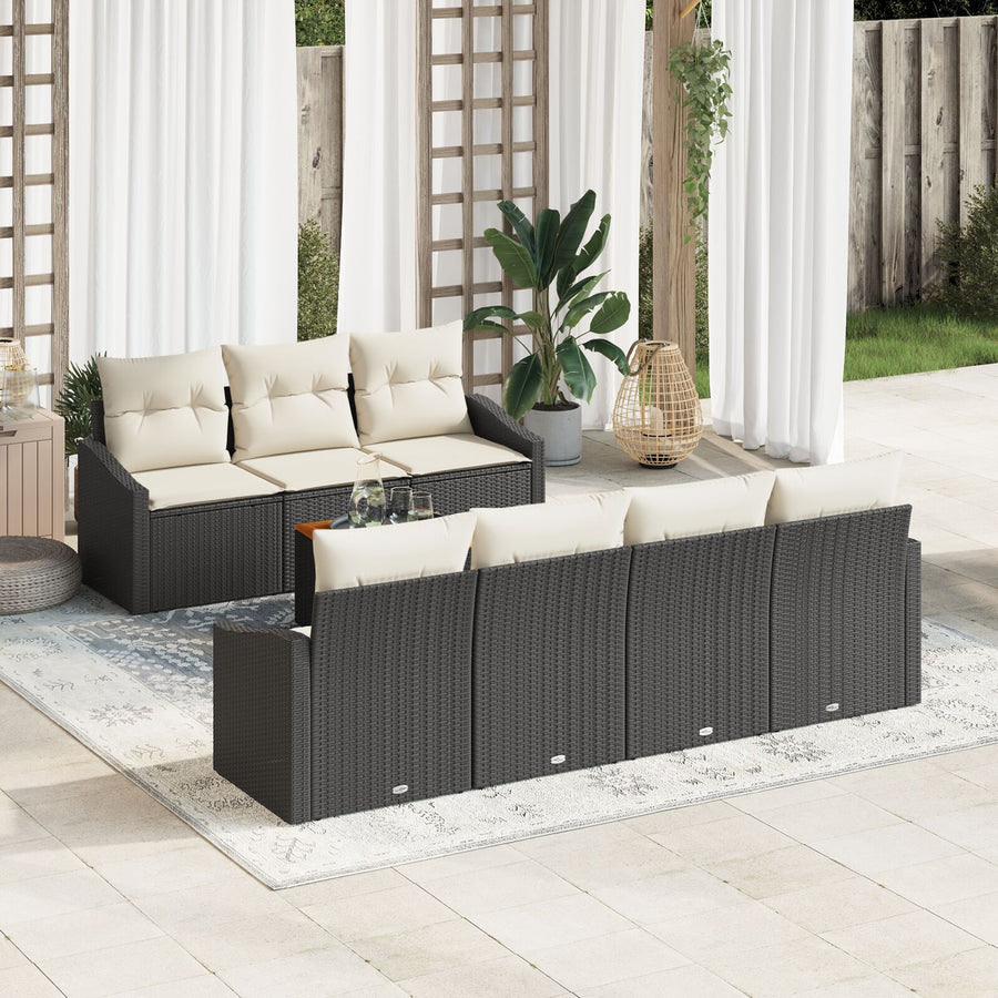 8-Delige Tuinbankset Met Kussens Zwart Poly Rattan Acacia