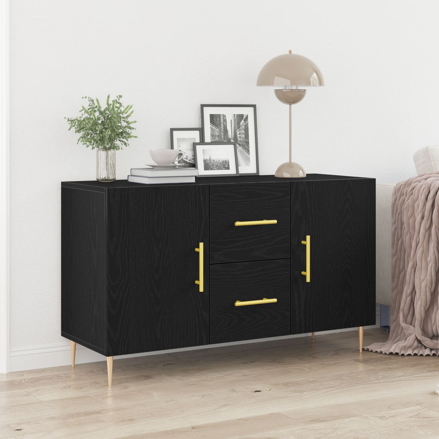 Sideboard Zwart Eiken 100X36X60 Cm Engineered Wood