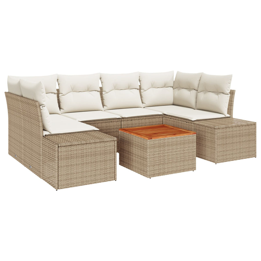 Tuinbankset 7 Delig Beige Poly Rattan Buitenbankset Hedendaags
