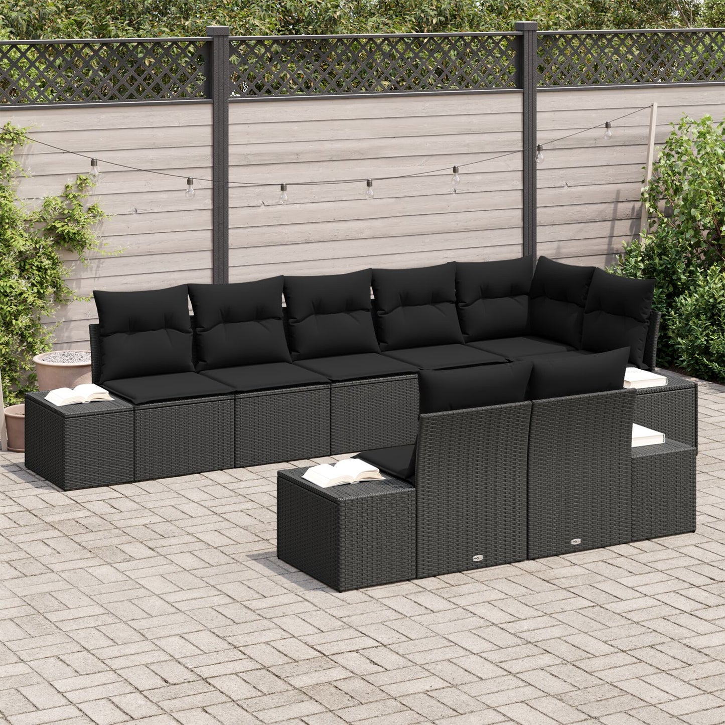 8-Delige Tuinsofa Set Met Kussens Poly Rattan Zwart zonder tafel