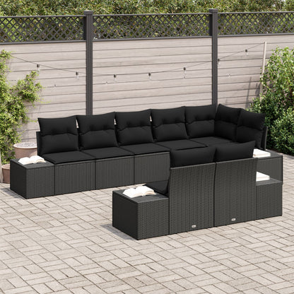 8-Delige Tuinsofa Set Met Kussens Poly Rattan Zwart zonder tafel