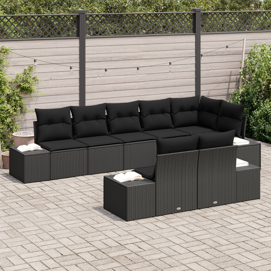 8-Delige Tuinsofa Set Met Kussens Poly Rattan Zwart zonder tafel
