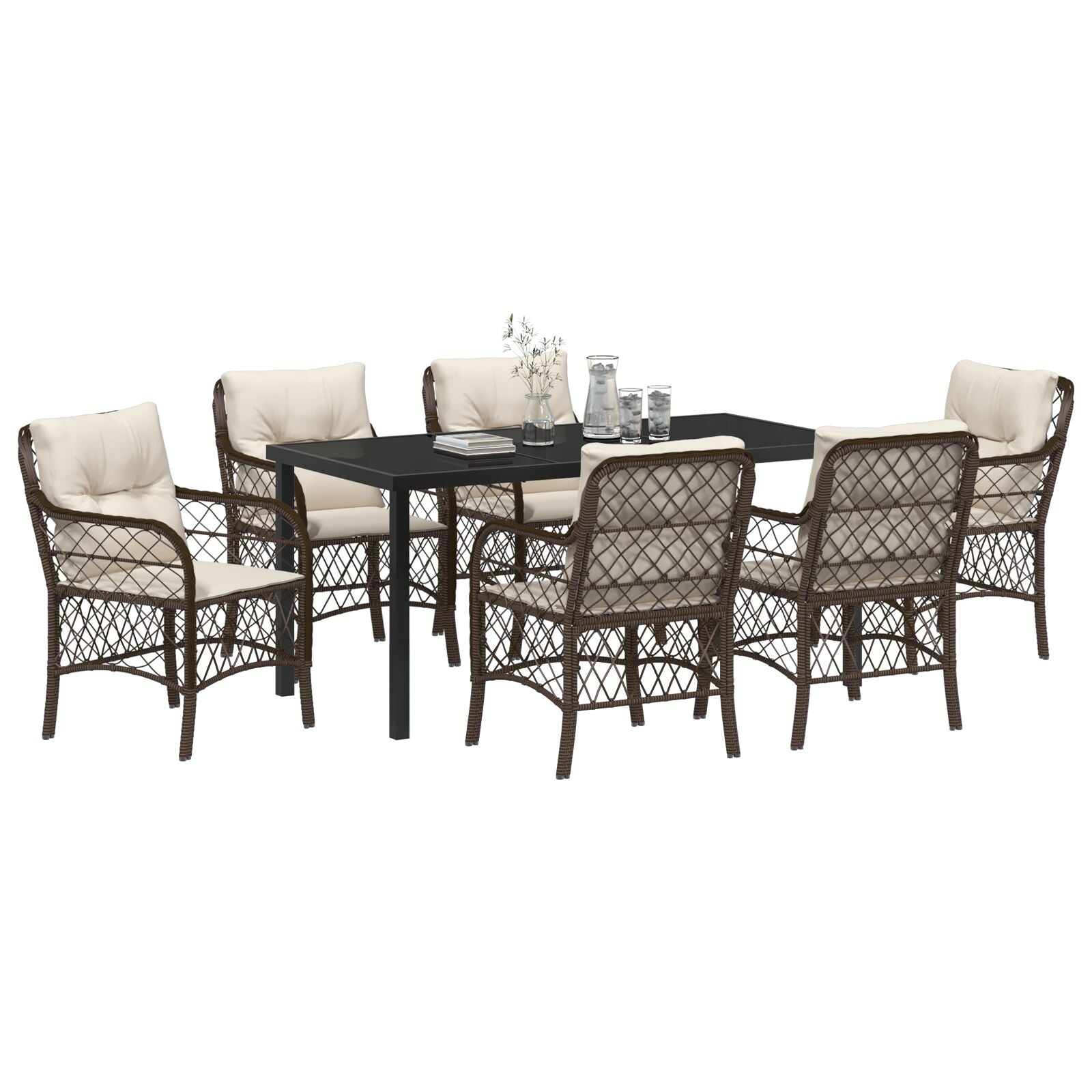 7-Delige Tuin Eetset Met Kussens Bruin Poly Rattan