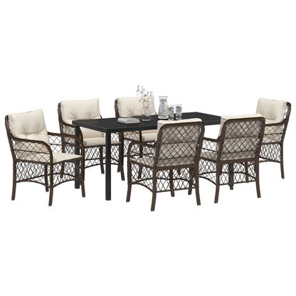 7-Delige Tuin Eetset Met Kussens Bruin Poly Rattan