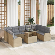 Tuin loungeset 10-delig poly rattan beige grijs