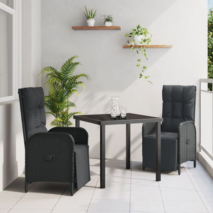 3-Delige Tuin Eettafel Set Met Kussens Zwart Poly Rattan