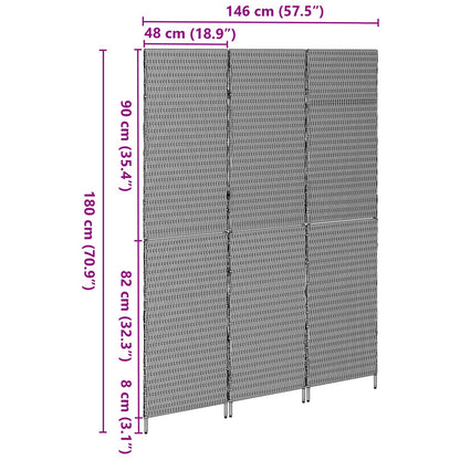 Kamerscherm Opvouwbaar 147X Poly Rattan 180 cm Grijs 3 panelen