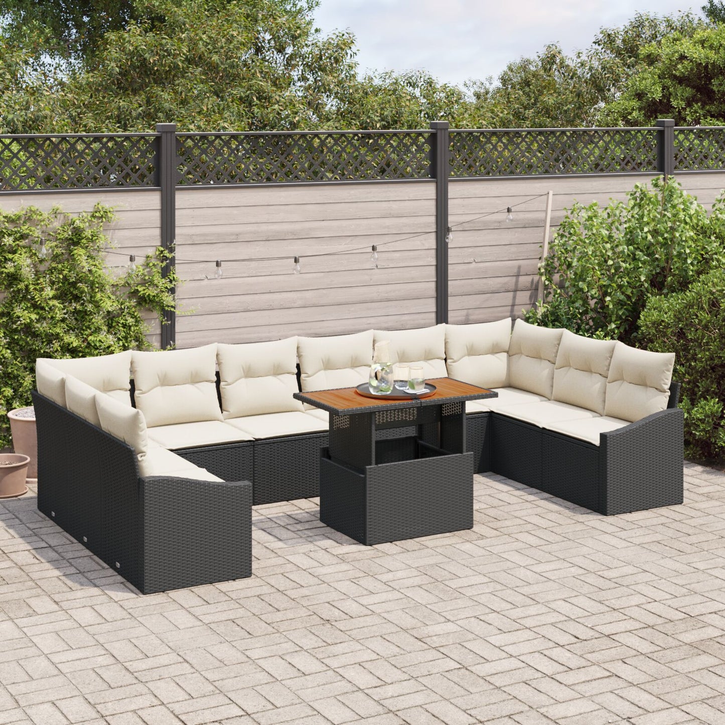 11-Delige Tuin Sofa Set Met Kussens Zwart Poly Riet