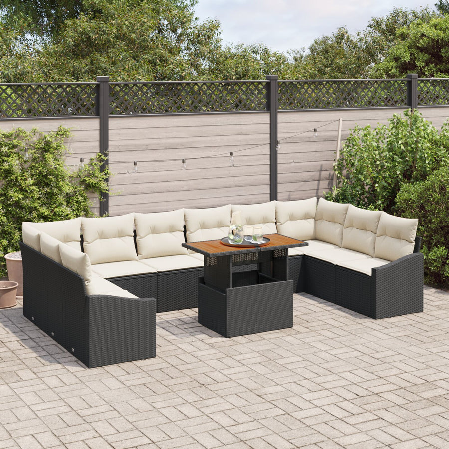 11-Delige Tuin Sofa Set Met Kussens Zwart Poly Riet