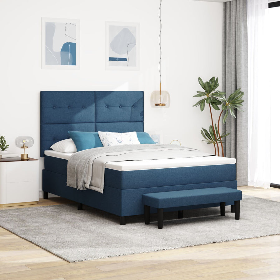 Boxspringbed Met Matras & Bank Stof Blauw 160 x 200 cm Knoop tufted