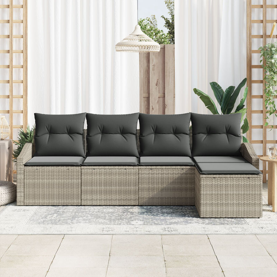 5-Delige Tuin Sofa Set Met Kussens Lichtgrijs Poly Riet