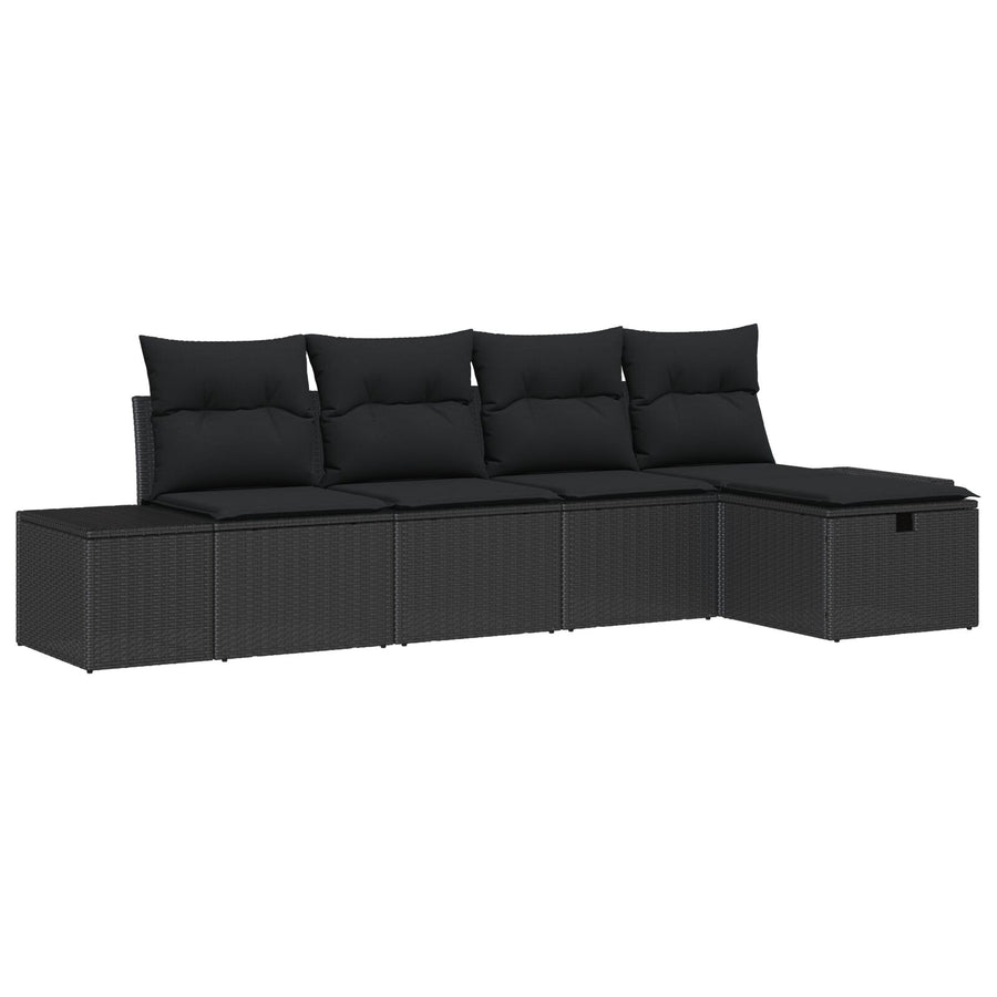 5-Delige Tuin Sofa Set Met Kussens Zwart Poly Rattan Wit