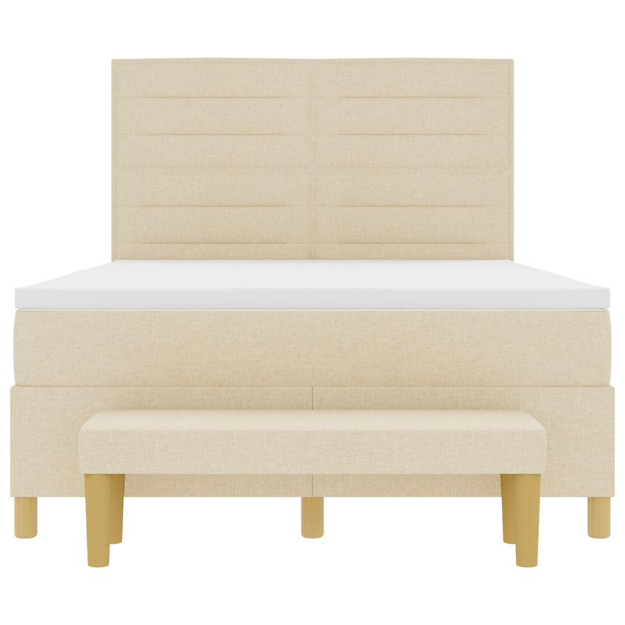 Boxspringbed Met Matras En Bank Stof Crème 140 x 200 cm Lijnen ontwerp