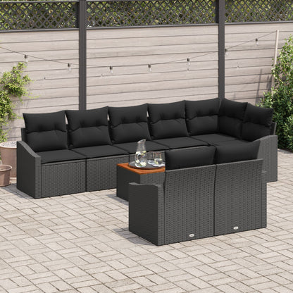 9-Delig Tuin Sofa Set Met Kussens Zwart Poly Rattan Acacia
