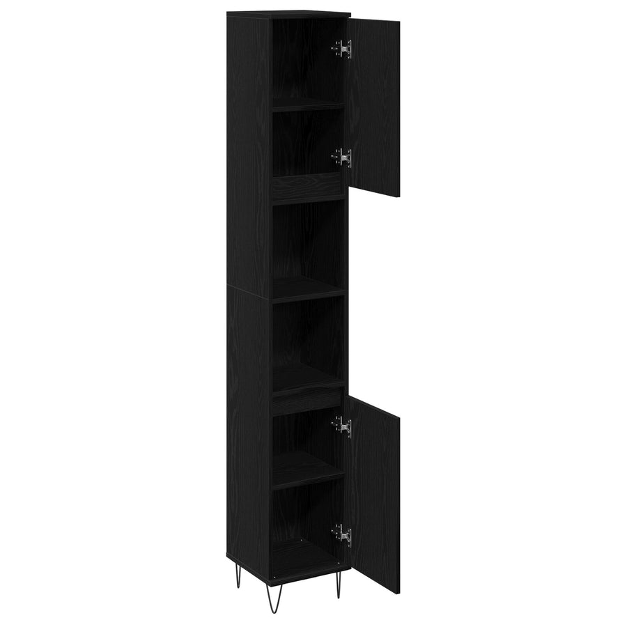 Badkamerkast 30X30X190 Cm Geengineerd Hout Zwart eiken