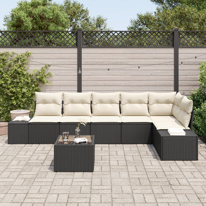 6-Delig Tuinbankstel Met Kussens Bruin Poly Rattan Zwart en crème met tafel