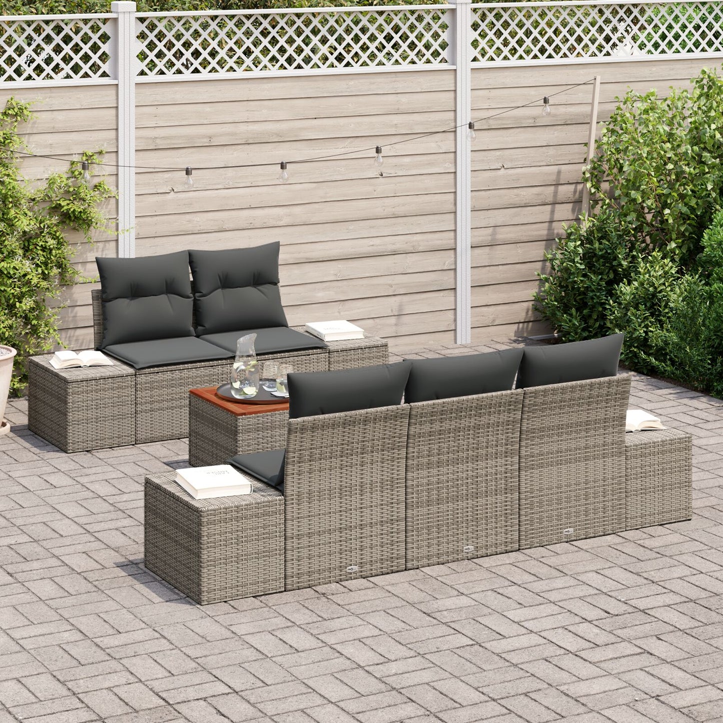 6-Delige Tuin Sofa Set Met Kussens Grijs Poly Rattan Acacia