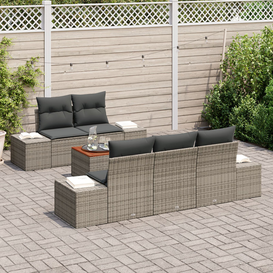 6-Delige Tuin Sofa Set Met Kussens Grijs Poly Rattan Acacia