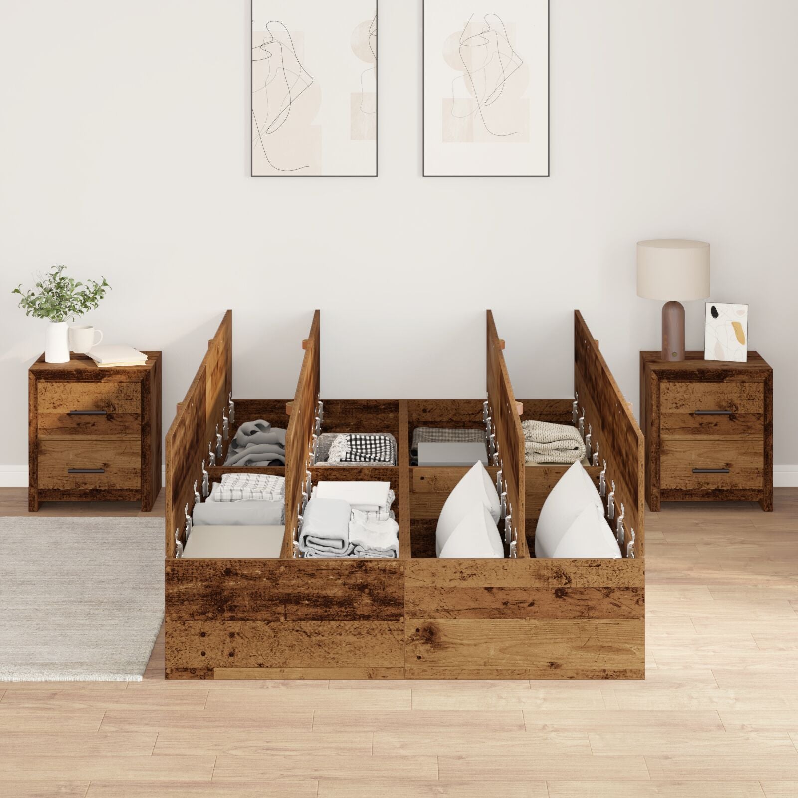 Opbergbedframe Oud Hout 120X200 Cm Grijs Sonoma
