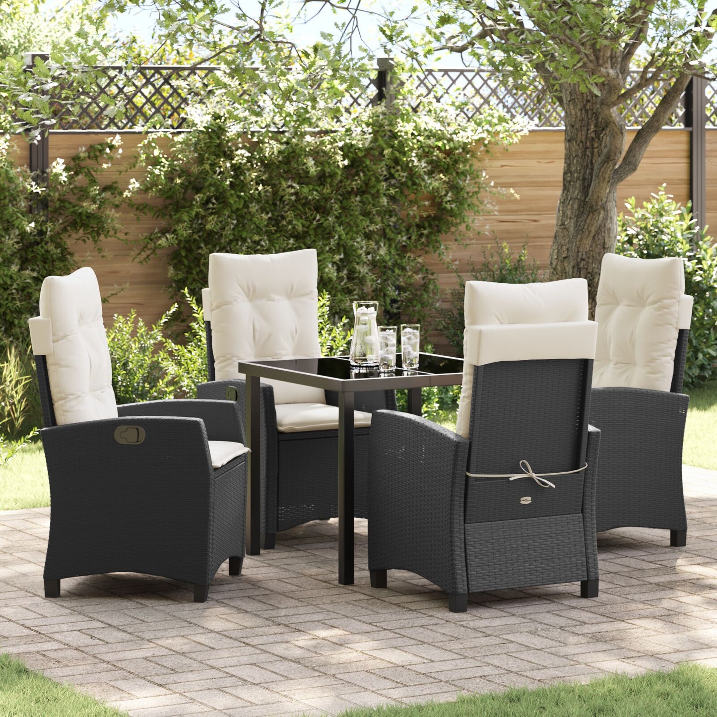 5-Delig Tuin Eetset Met Kussens Zwart Poly Rattan