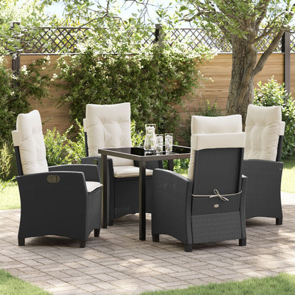 5-Delig Tuin Eetset Met Kussens Zwart Poly Rattan