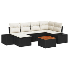 7-Delige Tuinbankset Met Kussens Zwart Poly Rattan Acacia