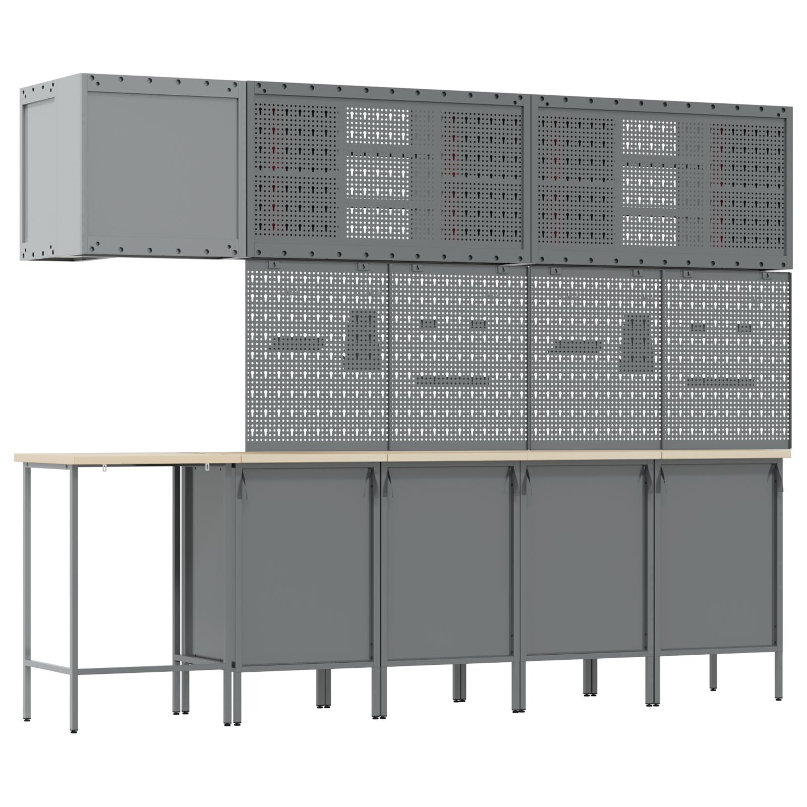 12-Delige Werkplaatskast En Pegboard Set Mdf En Metaal 4x (84 cm) Zwart Tafel + 7x kast + 6x pegboard