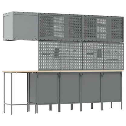 12-Delige Werkplaatskast En Pegboard Set Mdf En Metaal 4x (84 cm) Zwart Tafel + 7x kast + 6x pegboard