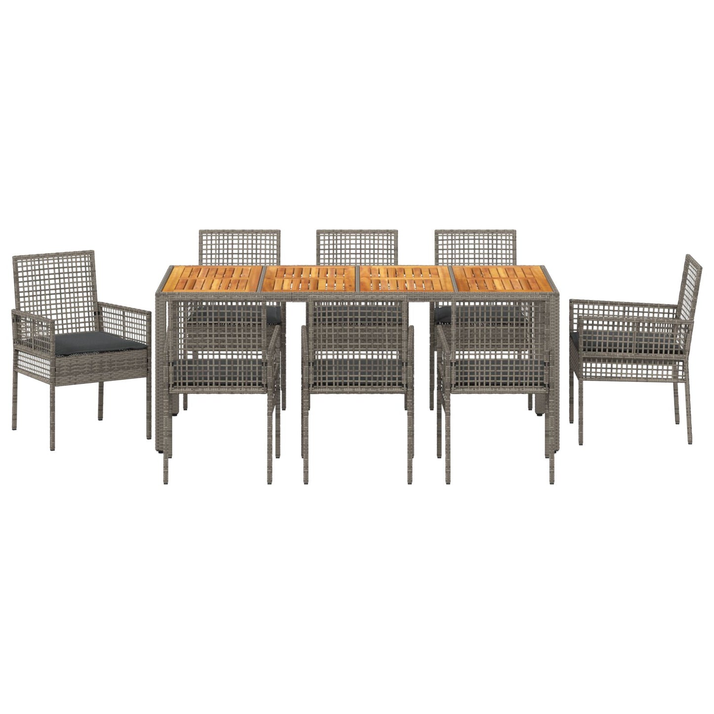 9-Delige Tuin Eettafel Set Met Kussens Grijs Poly Rattan