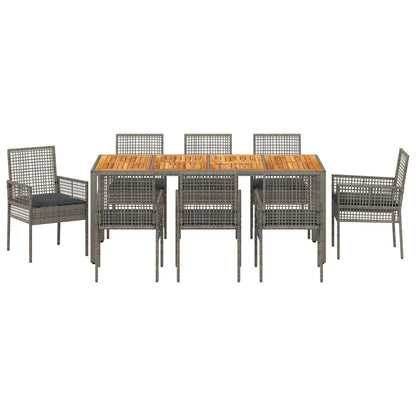 9-Delige Tuin Eettafel Set Met Kussens Grijs Poly Rattan