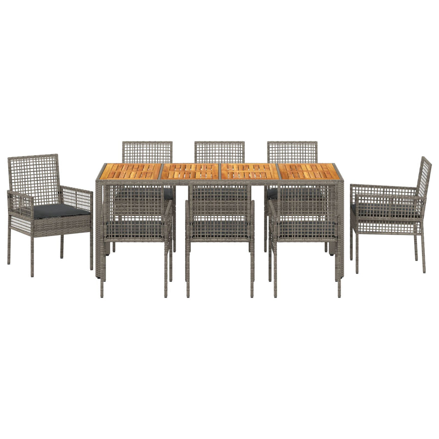 9-Delige Tuin Eettafel Set Met Kussens Grijs Poly Rattan