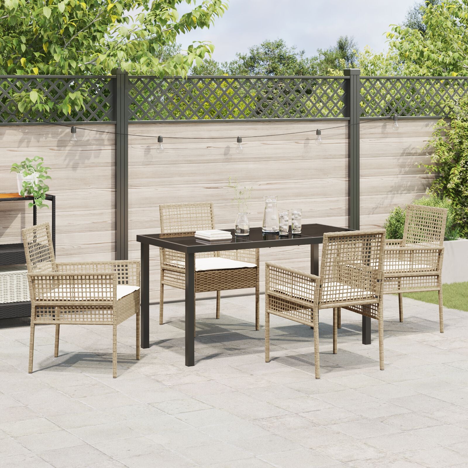 5-Delige Tuin Eetset Met Kussens Beige Poly Rattan