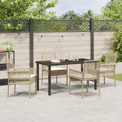 5-Delige Tuin Eetset Met Kussens Beige Poly Rattan