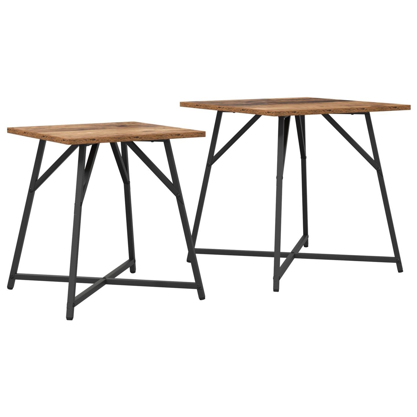 Bijzettafel Set Van 2 , Geengineerd Hout En Metaal Oud hout