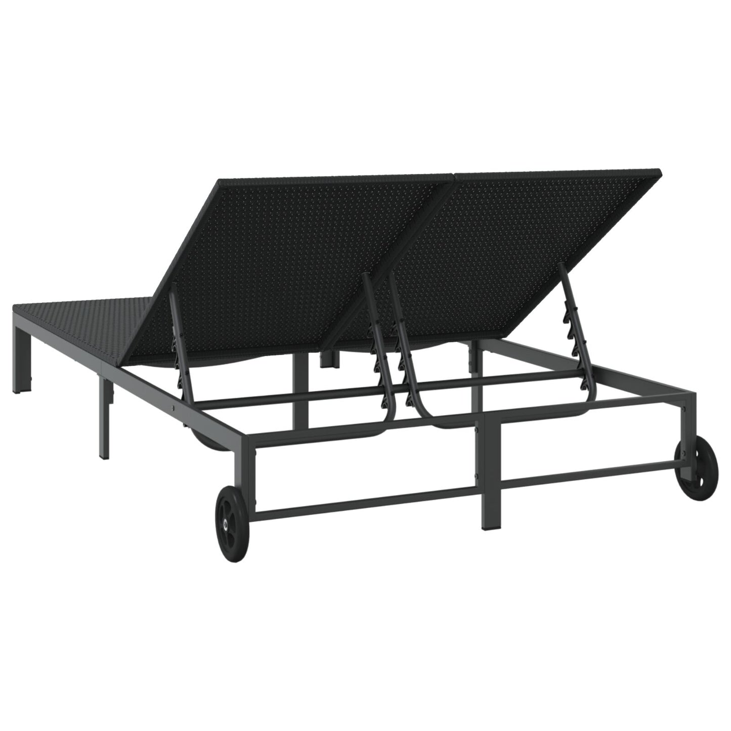 Zonnebed Met Kussens En Wielen Voor 2 Personen Poly Rattan Zwart 200 x 109 x 27,5 cm