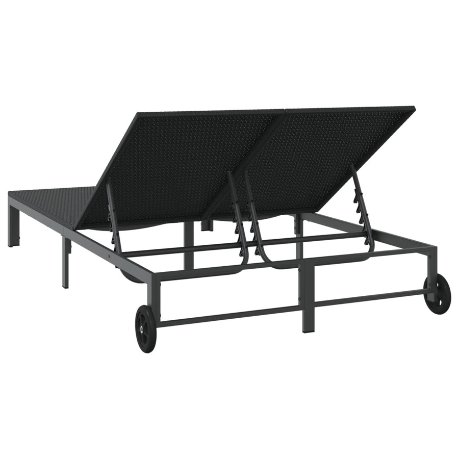 Zonnebed Met Kussens En Wielen Voor 2 Personen Poly Rattan Zwart 200 x 109 x 27,5 cm