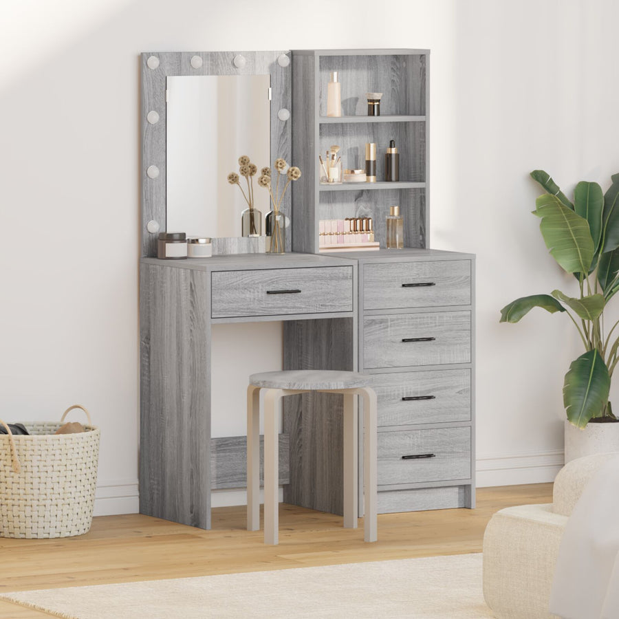 2-Delige Kaptafelset Met Led Grijs Sonoma Gefabriceerd Hout