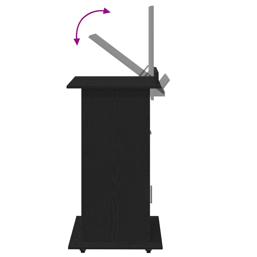 Lectern Podium Met Wielen Zwart Eiken Hout