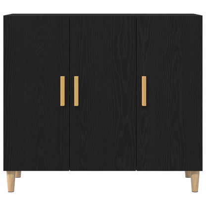 Sideboard Zwart Eiken 90X34X80 Cm Houtbewerkt