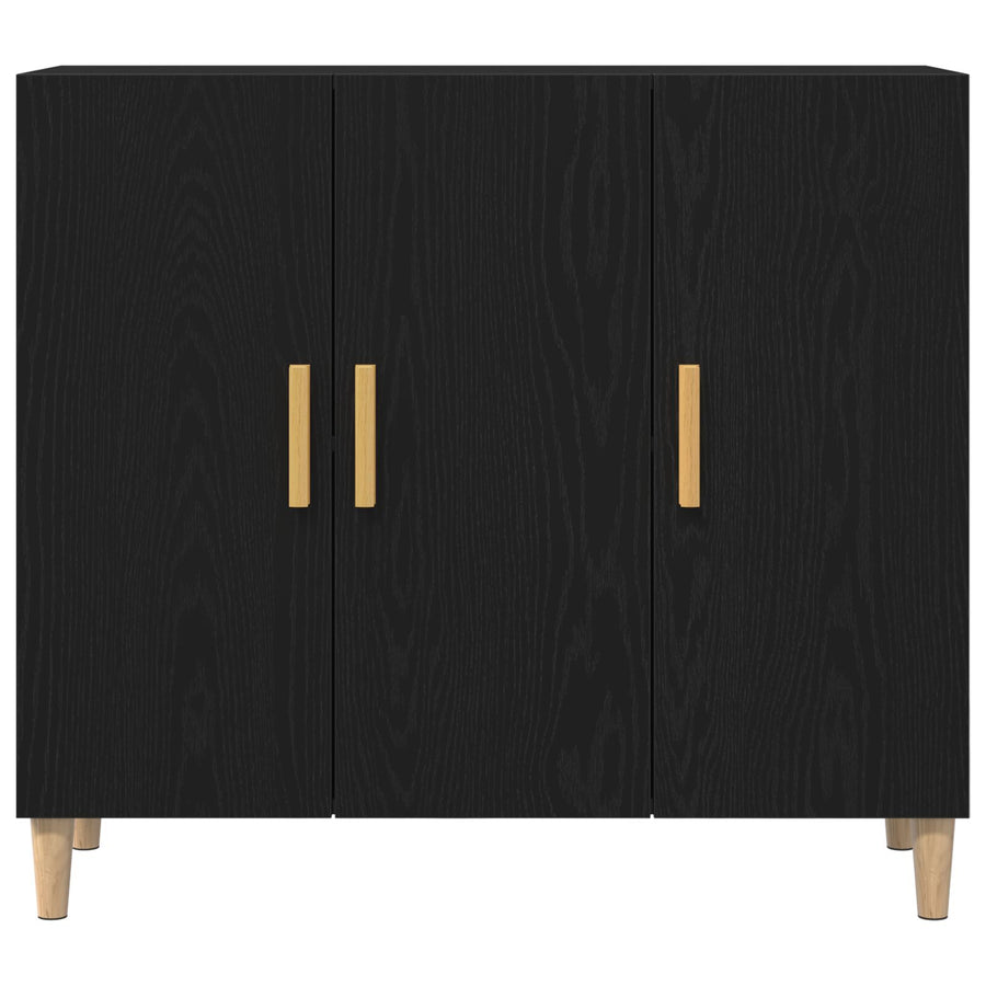 Sideboard Zwart Eiken 90X34X80 Cm Houtbewerkt
