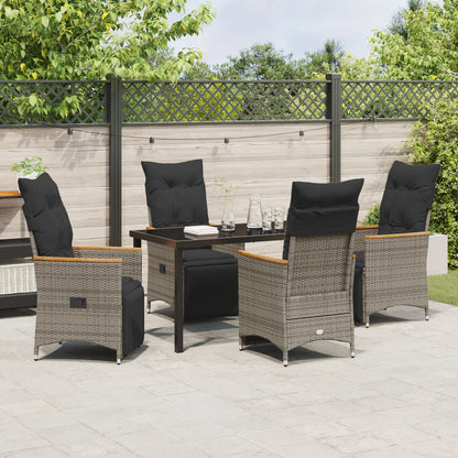5-Delige Tuin Eetset Met Kussens - Grijs - Poly Rattan