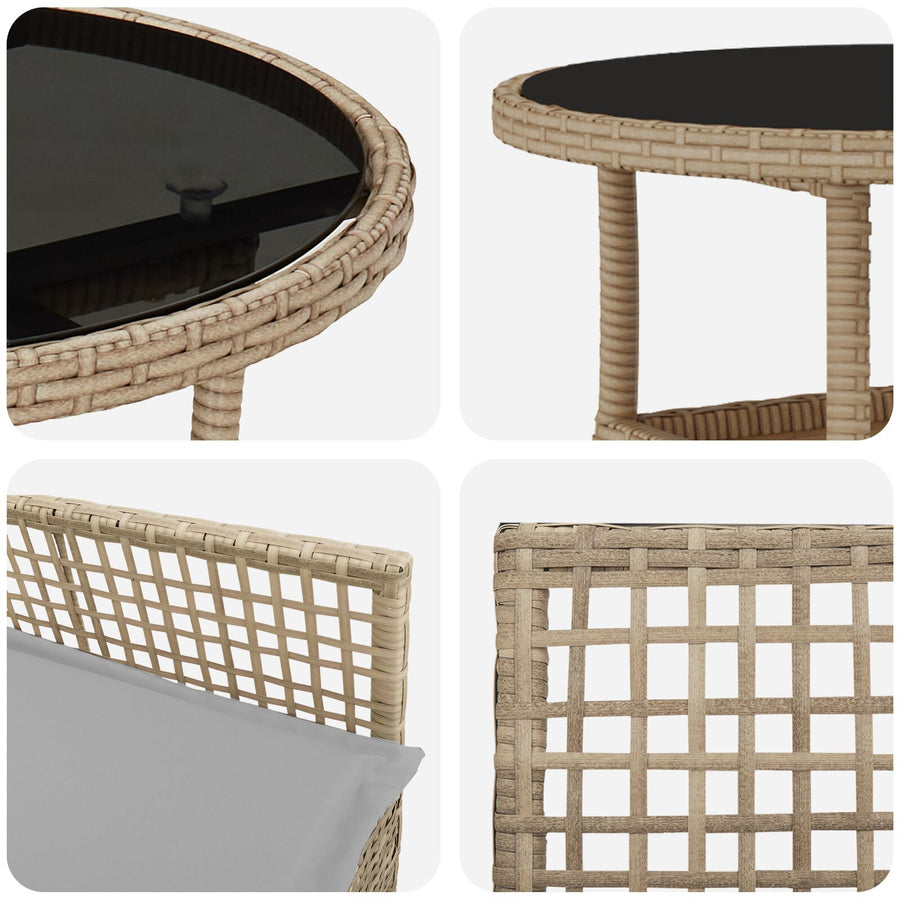 Tuin Eetset Set Van 3 Beige Wicker, Glas Duurzaam Tuin Eetset