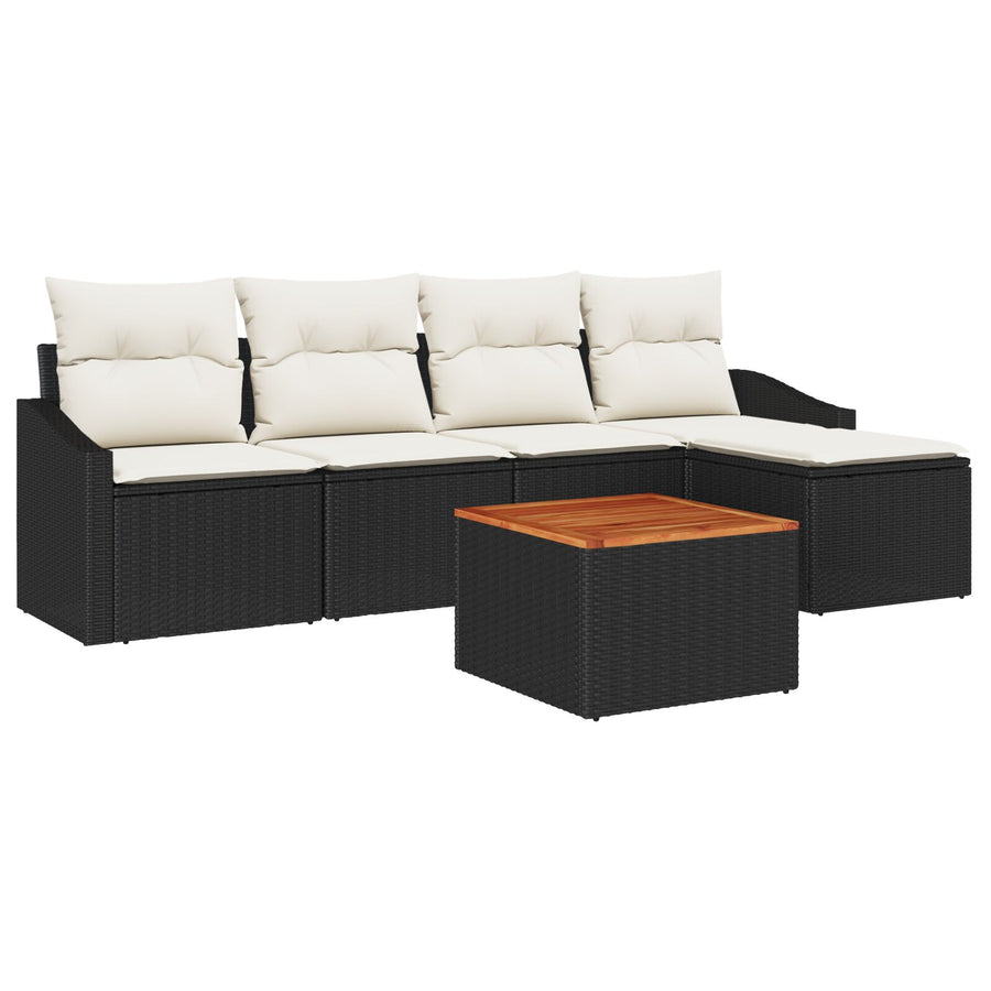 6 Delige Tuinbank Set Met Kussens Zwart Poly Rattan Acacia