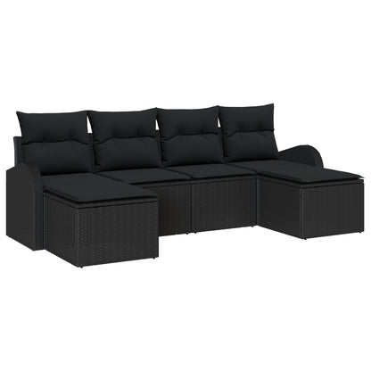 6-Delige Tuin Sofa Set Met Kussens Zwart Poly Rattan