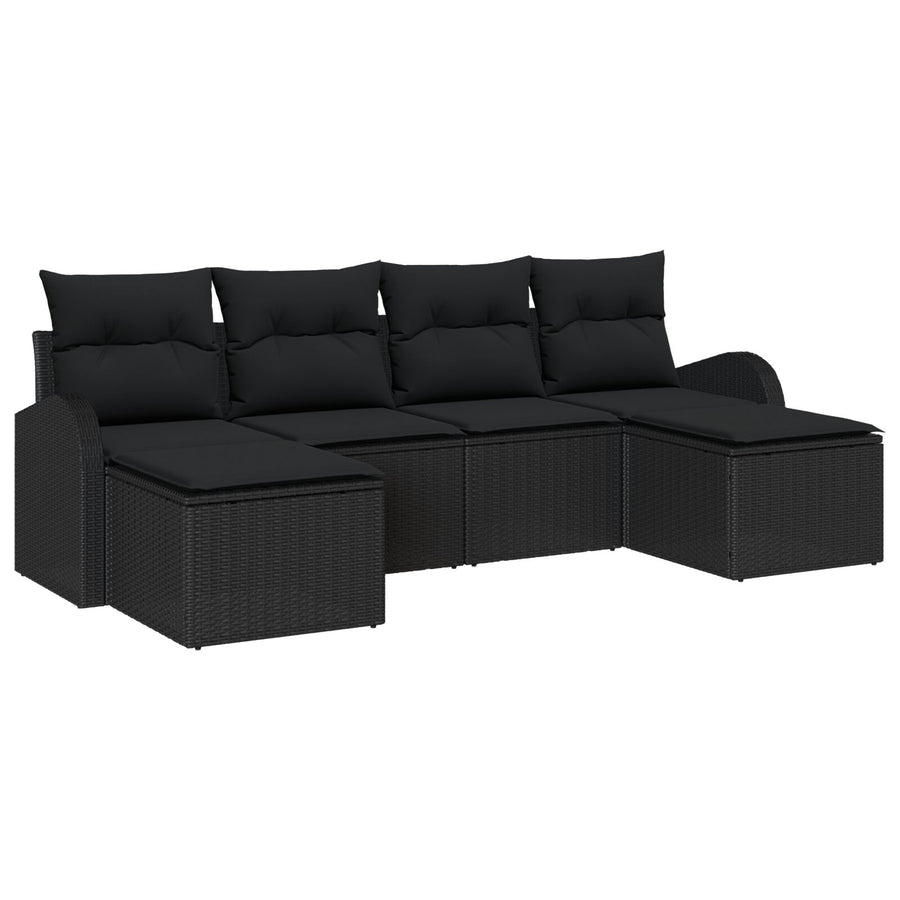 6-Delige Tuin Sofa Set Met Kussens Zwart Poly Rattan