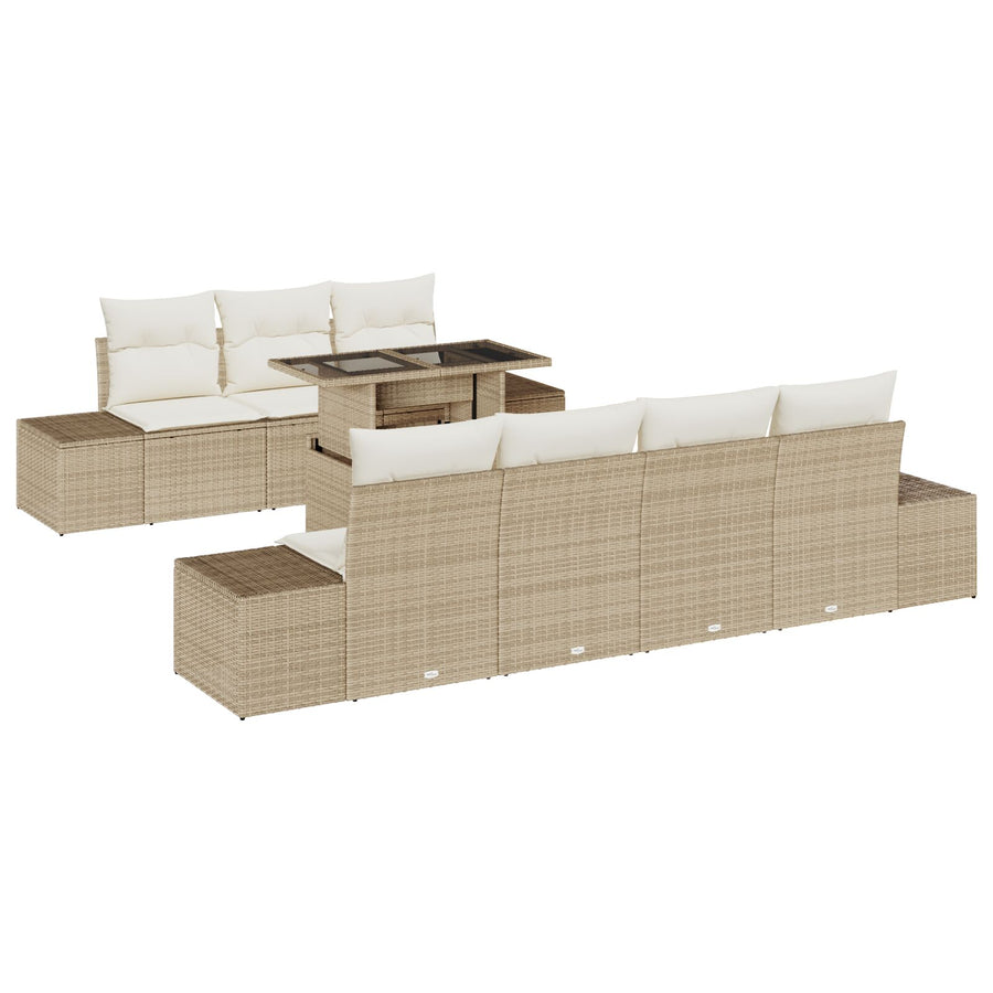 8-Delige Tuin Sofa Set Met Kussens Beige Poly Rattan