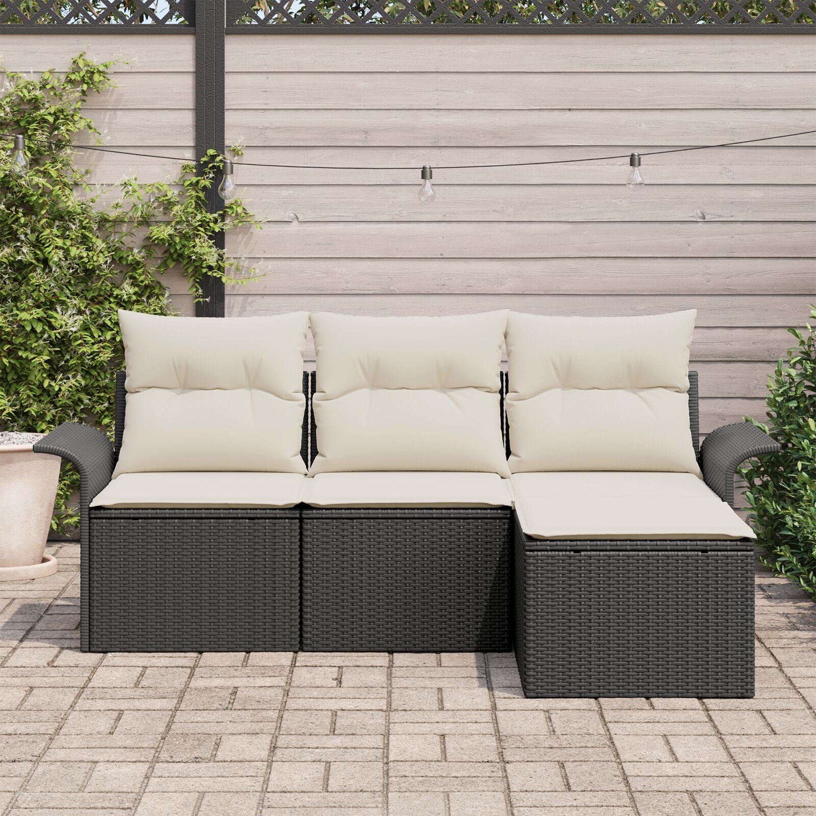 4-Delige Tuin Sofa Set Met Kussens Zwart Poly Rattan