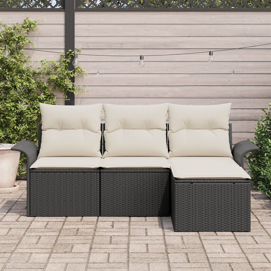 4-Delige Tuin Sofa Set Met Kussens Zwart Poly Rattan